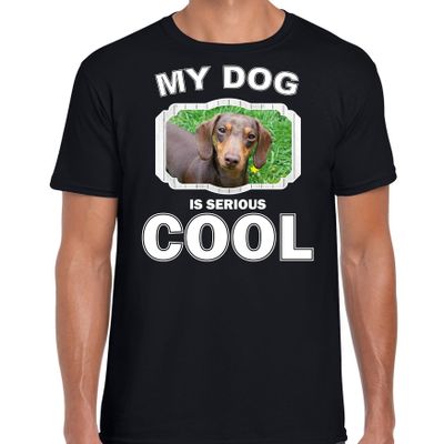 Teckel honden t-shirt my dog is serious cool zwart voor heren Teckel honden t-shirt my dog is serious cool zwart voor heren