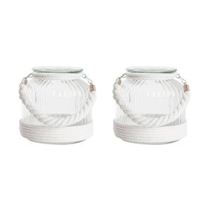 2x stuks kaarshouder/windlicht glas 18 cm met wit touw