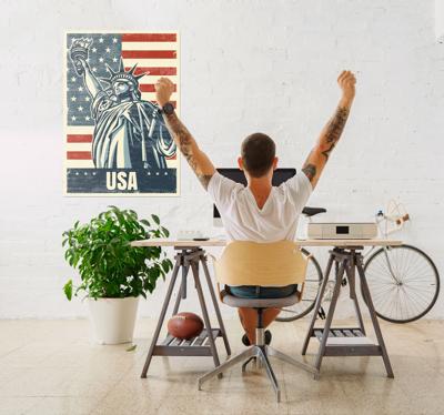 USA vlag met vrijheidsbeeld poster