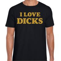 Foute party t-shirt voor heren - I love Dicks - zwart - glitter goud - carnaval/themafeest Foute party t-shirt voor heren - I love Dicks - zwart - glitter goud - carnaval/themafeest