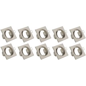 Spot Armatuur 10 Pack - Trion - GU10 Inbouwspot - Vierkant - Nikkel - Aluminium - Kantelbaar 80mm