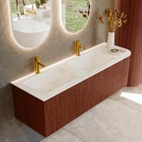 Badmeubel Mondiaz Kurve-Dlux | 145 cm cm | Meubelkleur Ruby | Wastafelkleur Opalo | Solid surface | Dubbel / Links spoelbak | 2 kraangaten