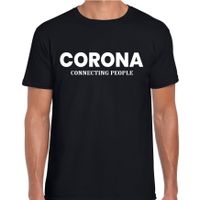 Corona connecting people bier / drank fun t-shirt zwart voor heren