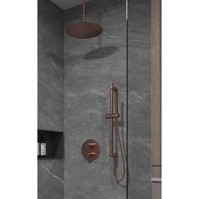 Regendouche set SaniClear Copper | Inbouw | 30 cm | Thermostaatkraan | 2-weg | Rond | Koper geborsteld