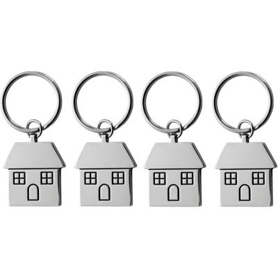 Sleutelhanger met huisje - 4x - 7 cm - RVS - nieuwe woning cadeau - huissluitels