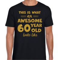 Cadeau T-shirt voor heren - leeftijd 60 jaar - awesome - zwart - glitter goud - Verjaardagsfeest - thumbnail