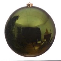 5x Grote donkergroene kerstballen van 14 cm glans van kunststof - thumbnail