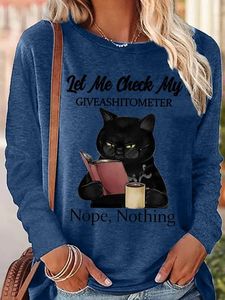 Womens Funny Black Cat With Coffee Let Me Check My Giveashitometer Nope Nothing Letter Top