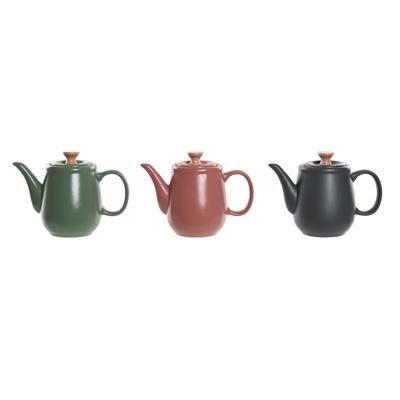 Theepot DKD Home Decor Groen Roze Natuurlijk Donker grijs Rubberwood Keramiek 1 L (3 Stuks)