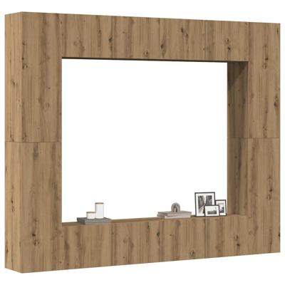8-delig Tv-meubelset wandmontage bewerkt hout artisanaal eiken