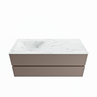 MONDIAZ VICA-DLUX 120cm badmeubel onderkast Smoke 2 lades. Inbouw wastafel CLOUD links 1 kraangat, kleur Opalo.