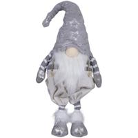 Decoratie kerstman gnome pop - staand - 40 cm - zilver - dwerg/kabouter