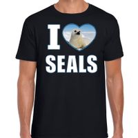 I love seals t-shirt met dieren foto van een zeehond zwart voor heren - thumbnail