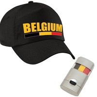 Supporters verkleed set Belgie pet zwart met schminkstift - thumbnail