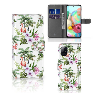 Samsung Galaxy A71 Telefoonhoesje met Pasjes Flamingo Palms