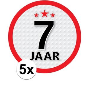 5x 7 Jaar leeftijd stickers rond verjaardag versiering   -