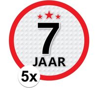 5x 7 Jaar leeftijd stickers rond verjaardag versiering   - - thumbnail