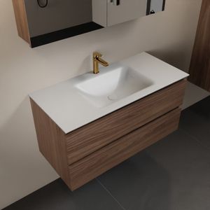 MONDIAZ AIVY 100cm badmeubel Mocha, wastafel Talc solid surface midden 1 kraangat met spiegelkast (AI-351321TALC-SI - AI-M100MOMI - AI-C100MOMI)