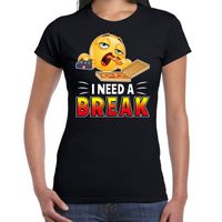 Funny emoticon t-shirt I need a break zwart voor dames