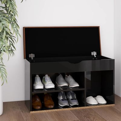 VidaXL Schoenenbank met kussen 80x30x47 cm hout hoogglans zwart