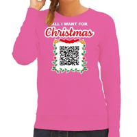 Foute kersttrui/sweater voor dames - QR code - Een lekkere gast - roze - kerstsweater