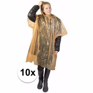 10x oranje poncho met capuchon voor volwassenen