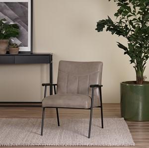Grijze leren industriële retro fauteuil Beam - Vintage leer Stone (grijs leer)