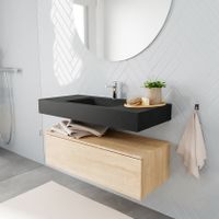 Mondiaz Alan badmeubel 100 cm washed oak 1 lade vrijhangend wastafel midden 1 kraangat zwart