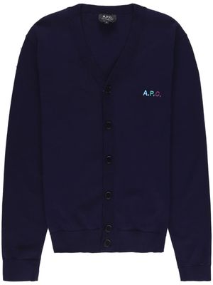A.P.C. cardigan en coton à logo brodé - Bleu