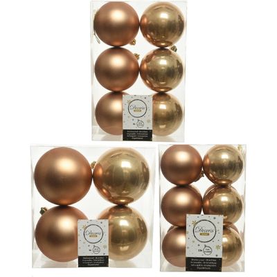 Kerstversiering kunststof kerstballen camel bruin 6-8-10 cm pakket van 44x stuks
