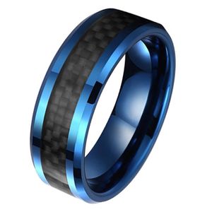 Wolfraam heren ring Carbon Fiber Blauw Zwart 8mm-21.5mm