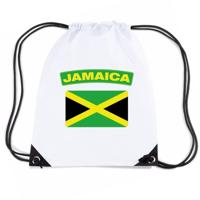 Jamaica thema sporttas - nylon rijgkoord rugzak - wit met vlag print - supporters