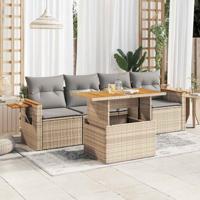 5-delige Loungeset met kussens poly rattan en acaciahout beige