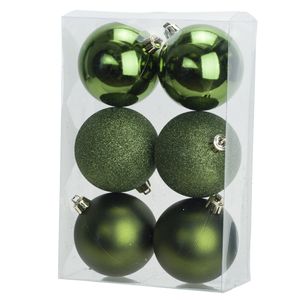 6x Appelgroene kerstballen 8 cm kunststof mat/glans/glitter   -