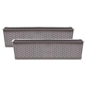 Kunststof plantenbak/bloembak Ratolla - 2x - rotan look - taupe - 40 x 17 x 15 cm