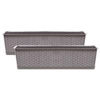 Kunststof plantenbak/bloembak Ratolla - 2x - rotan look - taupe - 40 x 17 x 15 cm
