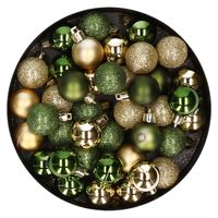 Kleine kunststof kerstversiering 40x stuks set en 3 cm kerstballen in het goud en groen