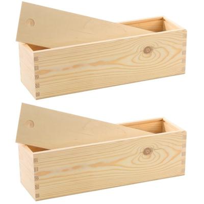Wijnkist - 2x - hout - wijn verpakking met schuifdeksel - 36 x 11 x 11 cm - wijnkistje/wijndoos