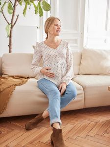 Zwangerschaps- en borstvoedingsblouse met stippenprint ecru