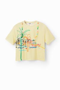T-shirt met afbeelding en halsketting - YELLOW - L