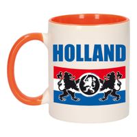 Holland met vlag en leeuw mok/ beker oranje wit 300 ml - thumbnail