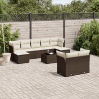 10-delige Loungeset met kussens poly rattan bruin