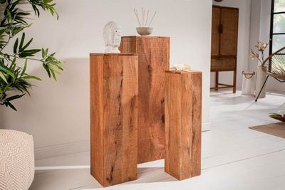 Design decoratieve zuilenset van 3 MAKASSAR 80cm mangohout handgemaakt - 40181