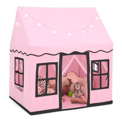 Kinderspeelhuis met Sterrenlicht Kindertent met Ramen en met Gordijnen Kinder Speeltent Speelhuisje voor Jongens en Sprookjes (Roze)