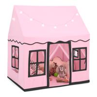 Kinderspeelhuis met Sterrenlicht Kindertent met Ramen en met Gordijnen Kinder Speeltent Speelhuisje voor Jongens en Sprookjes (Roze)