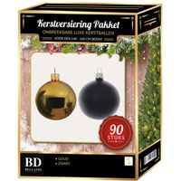 Goud met zwart kerstballen pakket 90-delig voor 150 cm boom   -