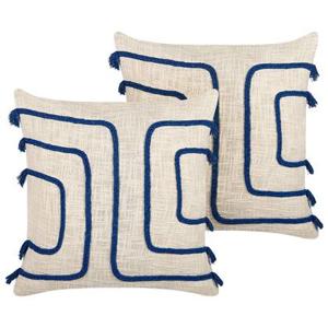 Beliani-PLEIONE -Sierkussen set van 2-Beige|Blauw-45 x 45 cm-Katoen