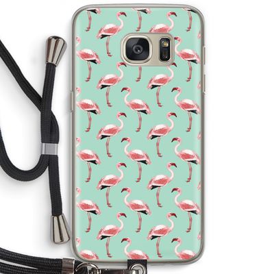Flamingoprint groen: Samsung Galaxy S7 Transparant Hoesje met koord