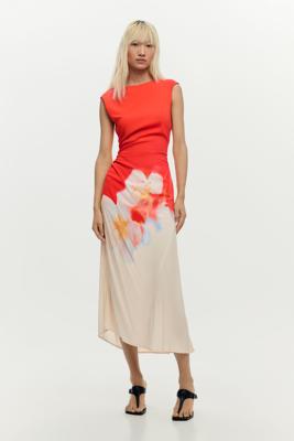 Tweekleurige bloemenjurk - ORANGE - M Tweekleurige bloemenjurk - ORANGE - M