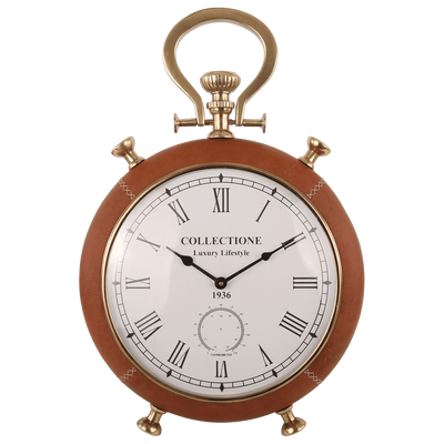 Staande klok Raphael groot brons + donkerbruin leer